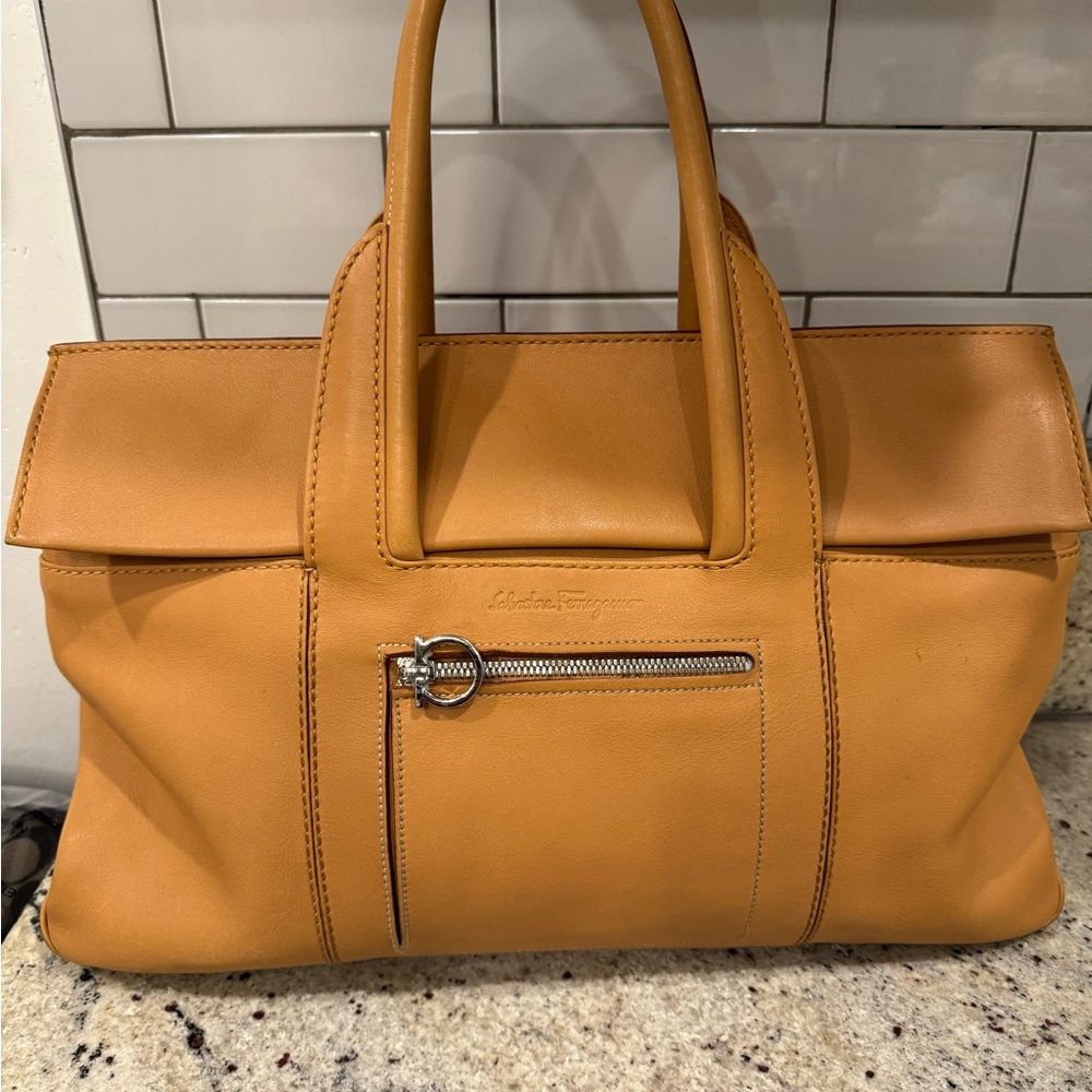 Salvatore Ferragamo Tan Leather Tote Bag slight odor